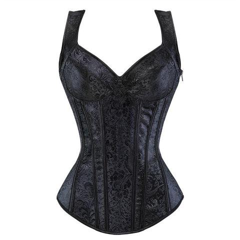 Gothic Corset with Straps Overbust Zipper Top - Alt Style Clothing