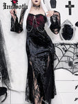 Chain Long Gothic Party Velvet High Slit Lace Patchwork Tube Maxi Dress - Alt Style Clothing