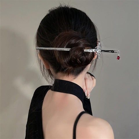 Ruby Pendant Sword Hairpin Chinese Simple Hair Sticks