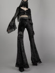 InsGoth Mall High-Waist Flared Pants with Aesthetic Sexy Lace Patchwork - Gothic Style Trousers"