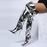 Bigsweety Women's Over-the-Knee Mirror Platform Pointy Toe Boots with High Thin Heels - Alt Style Clothing