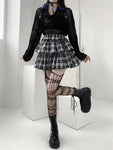 Gothic Style Plaid A-Line Empire Women Skirt with Elastic Waist and Leg Warmer Set - Alt Style Clothing