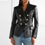 Double Breasted Genuine Leather Blazer - Elegant Outerwear for Women - Alt Style Clothing