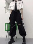 Oversize Gothic Women's Cargo Pants with Chain - Punk Techwear Style