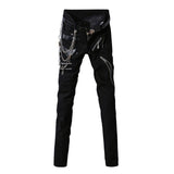 Punk Gothic Stage Performance Jeans with Chain Patchwork - Multi-Zipper Party Pants - Alt Style Clothing