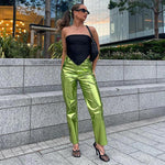 Sparkling Metallic Straight-Leg Pants - Featuring Elastic Waist for Comfort and Perfect for Clubwear - Alt Style Clothing