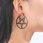 Filigree Stainless Steel Hoops Satanic Gothic Earrings - Alt Style Clothing