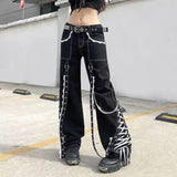 Gothic Aesthetic Lace Up Patchwork Bandage Trousers Straight Pants - Alt Style Clothing