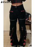 Vintage Emo Gothic Bandage Pants - Dark Academic Style with Low Waist and Wide-Leg - Alt Style Clothing
