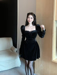 Elevate Your Style with Our Gothic Vintage Black Long Sleeve Elegant Velvet Midi Dress - Alt Style Clothing