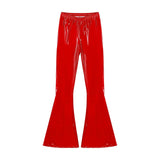 High-Waisted Flared Patent Leather Pants for Ladies