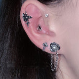 Rock Your Look with Black Cool Spider Snake Cross Cartilage Stud Earrings Gothic Girls - Alt Style Clothing