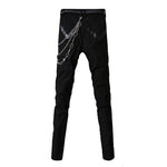 Punk Style Gothic Jeans with Chains - Multi-Zipper Pencil Pants - Alt Style Clothing