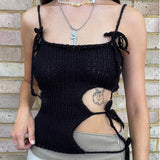 Backless Knitted Crop Top - Tie-Up and Cut-Out Design - Alt Style Clothing