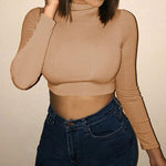 O-Neck Long Sleeve Bodycon Crop Top - Sexy and Stylish - Alt Style Clothing