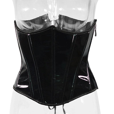 Leather Underbust Corset - Side Zip Up Waist Slimming Cincher Girdle Top - Alt Style Clothing