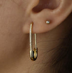 Tiny cute Gothic paved Safety Pin Long Stud Earrings Ear Threader - Alt Style Clothing