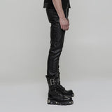 PUNK RAVE Men Heavy Metal Punk Rock Straight Leg Men Slim Leather Pants - Alt Style Clothing
