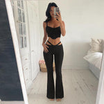 Low Waist Slim Flare Pants Sexy G String False Two Pieces Trousers Night Clubwear - Alt Style Clothing