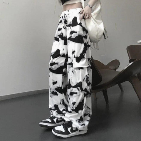 Bold and Colorful: Tie Dye Cargo Pants for Women - High Waisted and Wide Leg Streetwear - Alt Style Clothing