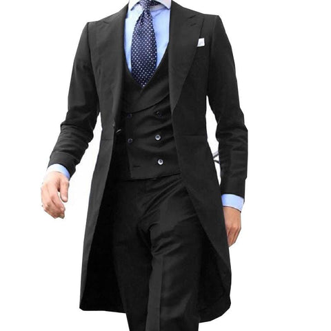 Long Coat Suit Gentle Tuxedo Prom Blazer 3 Pieces (Jacket+Vest+Pants)