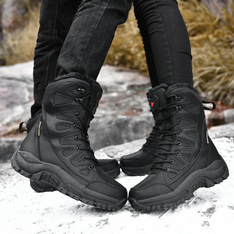 Winter Warm Plush Fur Waterproof Leather Snow Boots for Outdoor Work and Combat