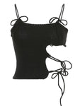 Backless Knitted Crop Top - Tie-Up and Cut-Out Design