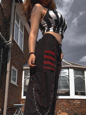 Mall Gothic Wide-Leg Baggy Pants - High Waist and Dark Goth Style - Alt Style Clothing