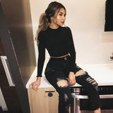 O-Neck Long Sleeve Bodycon Crop Top - Sexy and Stylish - Alt Style Clothing