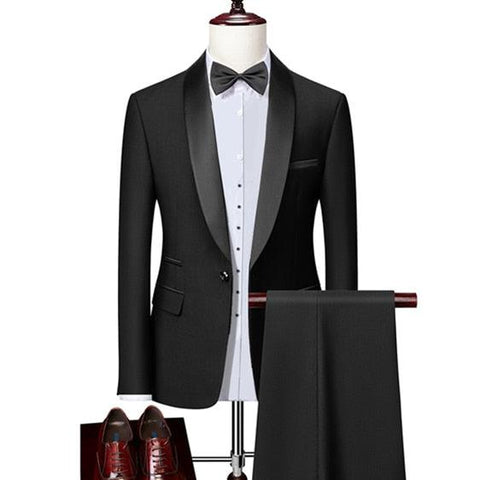 Men Skinny 3 Pieces Set Formal Slim Fit Tuxedo Suit