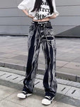 Baggy Jeans Women Tie Dye Washed Straight Wide Leg Pants High Waist - Alt Style Clothing