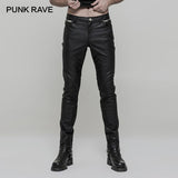 PUNK RAVE Men Heavy Metal Punk Rock Straight Leg Men Slim Leather Pants