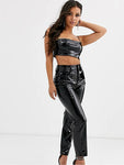 High-Waisted Patent Leather Pencil Pants - Faux PVC Material with Slim Bodycon Fit for Ladies Nightclub Wear