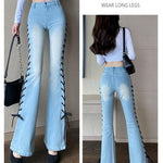 Big Flare Side Bandage Bell Bottom Jeans - Alt Style Clothing