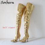 Sorbern Matte Pointed Toe Over The Knee High Heel Custom Length Gothic Boots - Alt Style Clothing