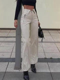 Chic Straight-Leg PU Leather Pants - High-Rise with Zip-Up Design, Perfect for Clubbing or Casual Wear - Alt Style Clothing