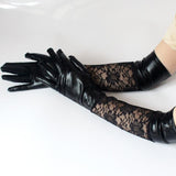 Long Patent Leather Lace Gloves with Sexy Lace Stitching for Women - Alt Style Clothing