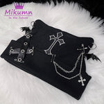 Black Knitted Beanie Hat - Gothic Grunge Style with Cat Ears, Bat Wings, Punk Cross and Chain Details - Alt Style Clothing