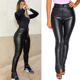 Black PU Leather High-Waisted Pants - Slim Fit with Stretch for Casual and Push-Up Effect - Alt Style Clothing