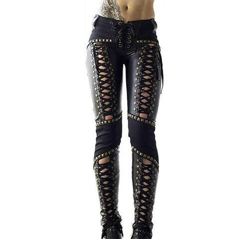 Women Pants Punk Rock Imitation Leather Pencil Pants