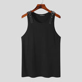 Upgrade Your Style with Leather Shoulder Waistcoat Fashion Casual Male Tank Top - Alt Style Clothing