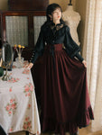 Make a Statement with Our Gothic Two Piece Fall Black Long Sleeve Blouse Top Bandage Striped Skirt