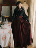 Make a Statement with Our Gothic Two Piece Fall Black Long Sleeve Blouse Top Bandage Striped Skirt - Alt Style Clothing