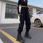 Gothic Black Chain Cargo Pants - Oversize Harem Style