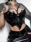 Gothic Backless Black Bat Top - PU Leather and Latex Material for Punk and Egirl - Alt Style Clothing