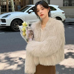Luxury Collarless Short Faux Fur Coat with Elegant Thick Design - Alt Style Clothing
