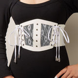 Sexy Lace Underbust Corset Girdle with Wide Waistband and Bandage Detail for Body Slimming