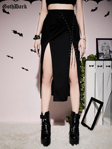 Goth Dark Grunge Bandage High Split Sexy Maxi Skirt - Alt Style Clothing