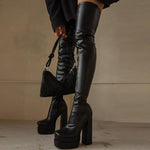 Make a Bold Statement with Our Block Heels Platform Gothic Over The Knee Boots with High Heels