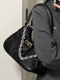Make a Statement with Canvas Splicing Shoulder Bags in Patent Leather and Chain - Alt Style Clothing